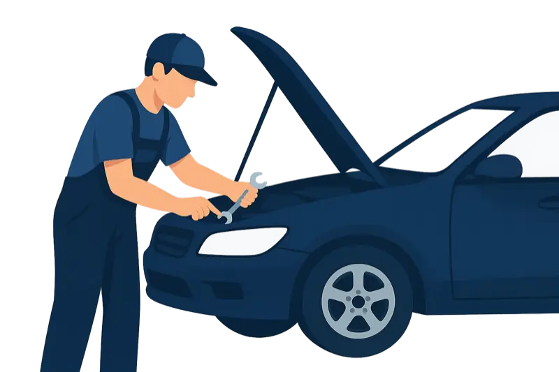Illustration : mécanicien au travail sous le capot d'une voiture